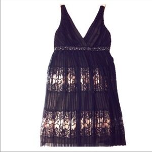 BCBGMaxAzria Silk Black and Cream Lace Midi Dress 2